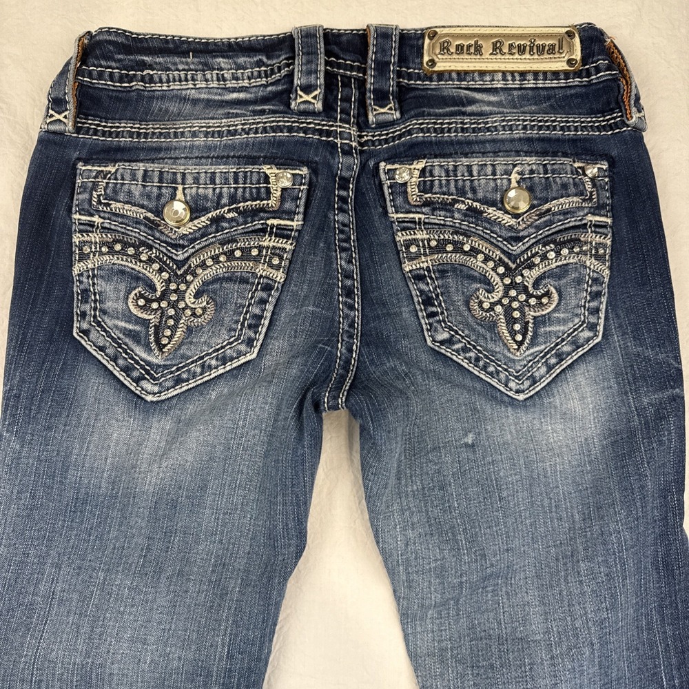 Rock Revival JEANS Beliss BOOT Women's 26/34 Rhinestones EMBELISHED WHISKERING